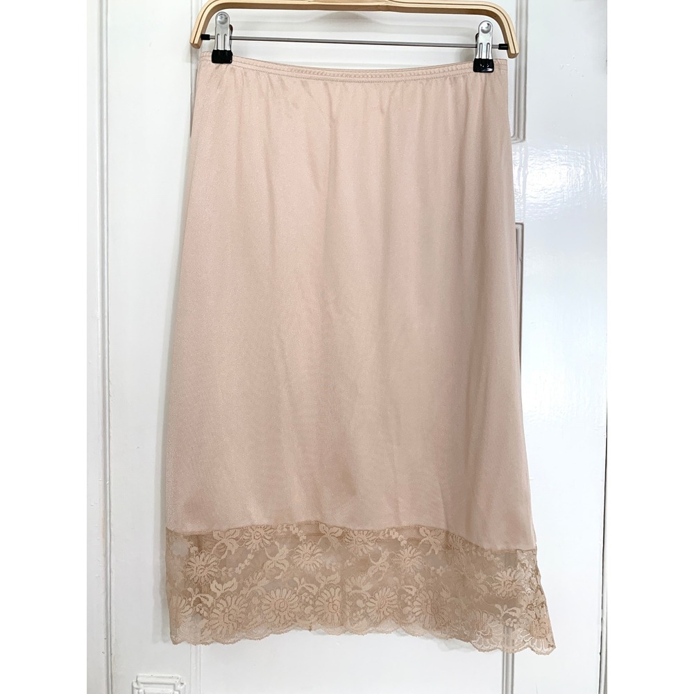 Vassarette Satinessence Half Slip Nude Vintage Lingerie Lace Side Pleat Size M - Picture 5 of 13